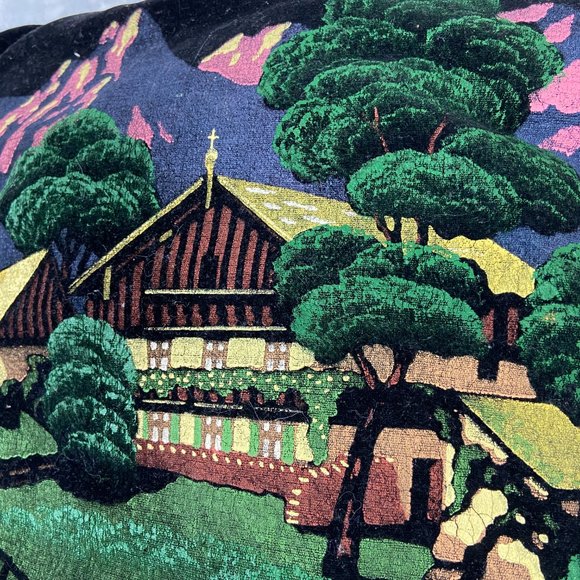 Vintage Black Velvet Baumberg Germany Souvenir Scene Pillow Front Hand Painted - Picture 5 of 9
